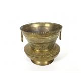 Embossed India Brass Handled Planter  9'