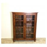 Burl Wood Veneer Glass Front Bookcase
