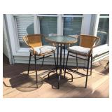 Patio Bistro Glass Top Table with (2) Wicker Chair