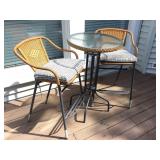Patio Bistro Glass Top Table with (2) Wicker Chair