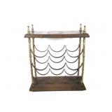 Mid-Century Brass and Wood Wine Rack