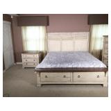 Belmont Rustic Farmhouse King Size Bed/Night Stand