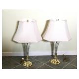 Pair of Glass and Brass Table Lamps