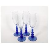 (4) Champagne Stems with Cobalt Bases
