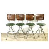 (4) Mid-Century Slat Back Swivel Stools