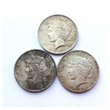 3 1923 and 1924 Peace Silver Dollars