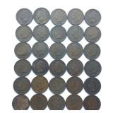 30 Indian Head Cents ï¿½ Mixed Dates 1890s