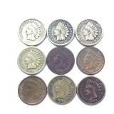9 Early Indian Head Cents 1859-1864