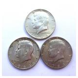 3 1964 Kennedy Half Dollars