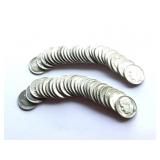 Lot of 55 Roosevelt Silver Dimes, 1947ï¿½1964