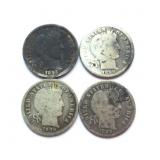 4 Barber Silver Dimes