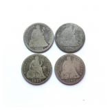 4 Liberty Seated Silver Dimes ï¿½ 1875,76,87 & 90
