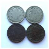 4 - 1903,(2) 1908 and 1910 'V' Nickels