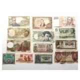 13 Pc Vintage Foreign Paper Currency Lot