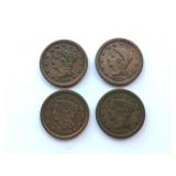 4 U.S. Large Cents ï¿½ 1851, 1852, 1853 & 1854