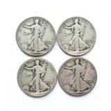Lot of 4 Early Walking Liberty Half Dollars