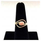 14K Gold Pink Coral Modernist Ring ï¿½ Size 7