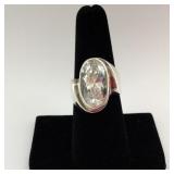 Heavy Sterling Silver Large Clear CZ Cocktail Ring