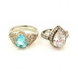 2 Sterling Silver .925 Rhinestone Rings