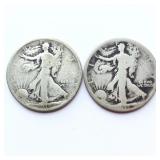 2 ï¿½ 1917-S Walking Liberty Silver Half Dollar