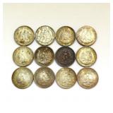 12 Mexico .720 Silver 20 Centavos Coins ï¿½ 1940-41