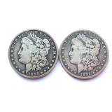 2 1885 and 1891-O Morgan Silver Dollars