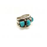 RR Signed Turquoise & Silver Ring ï¿½ Size 10 ï¿½ 9.4g