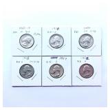 6 Washington 90% Silver Quarters 1954-1963