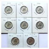 8 1964 Washington Silver Quarters Collector Marked