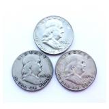 3 Franklin Silver Half Dollars ï¿½ (2) 1949, 1958-D