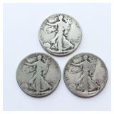 3 Walking Liberty Silver Half Dollars ï¿½ 1928,29--S