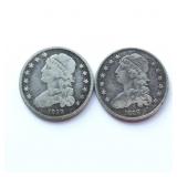 2 ï¿½ 1833 & 1836 Capped Bust Silver Quarters