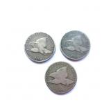 3 Flying Eagle Cents ï¿½ 1857 & (2) 1858