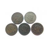 5 U.S. Large Cents ï¿½ 1840, 1842, 1844, 1845