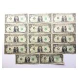 14 Series 1963B $1 Federal Reserve 'Barr'  Notes