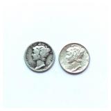 2 Mercury Silver Dimes ï¿½ 1916-S & 1943-S