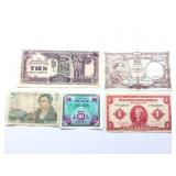 5 Pc WWII Era European Paper Money