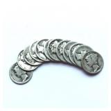 12 Early Mercury Silver Dimes ï¿½ 1920-1924
