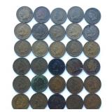 30 Indian Head Cents ï¿½ Mixed Dates 1890s