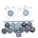 14 Mercury Silver Dimes ï¿½ Mixed Dates 1920sï¿½1940s