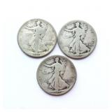 Lot of 3 ï¿½ 1917-D Walking Liberty Half Dollars