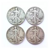 4 Walking Liberty Silver Half Dollars