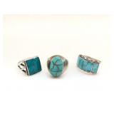 4 Menï¿½s Silver & Turquoise Southwestern Rings