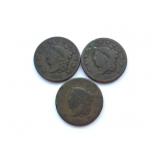 3 Early U.S. Large Cents ï¿½ 1830, 1833 & 1834