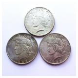 3 1923 and 1925 Peace Silver Dollars