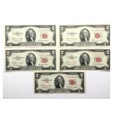 5 U.S. $2 Red Seal United States Notesï¿½Series 1953