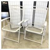 (2) Mid-Century Wire Mesh Folding Lawn Chairs