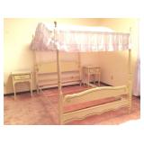 White Provincial Canopy Bed with 2 Night Stands