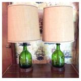 2 Green Gallon Wine Bottle Lamps with Shades