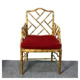 Vintage Chinese Chippendale Faux Bamboo Arm Chair